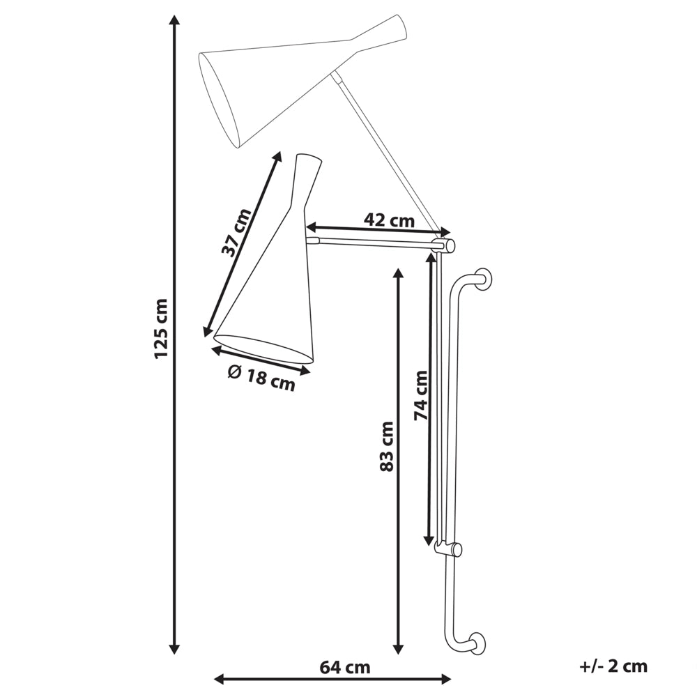 Lampada da parete moderna con paralume a cono in metallo  nero braccio regolabile e interruttore on/off soggiorno camera da letto