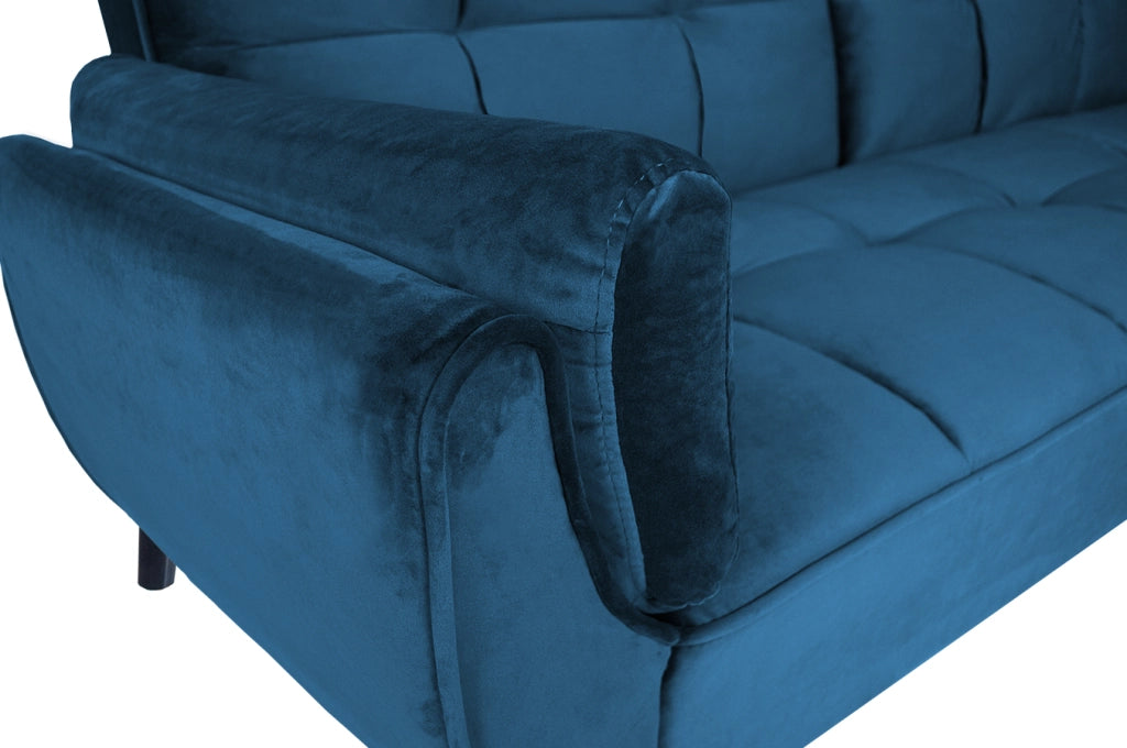 Divano letto clic clac in velluto blu piede nero, divano 3 posti - Ambra - DL-AM07VLT-PLN