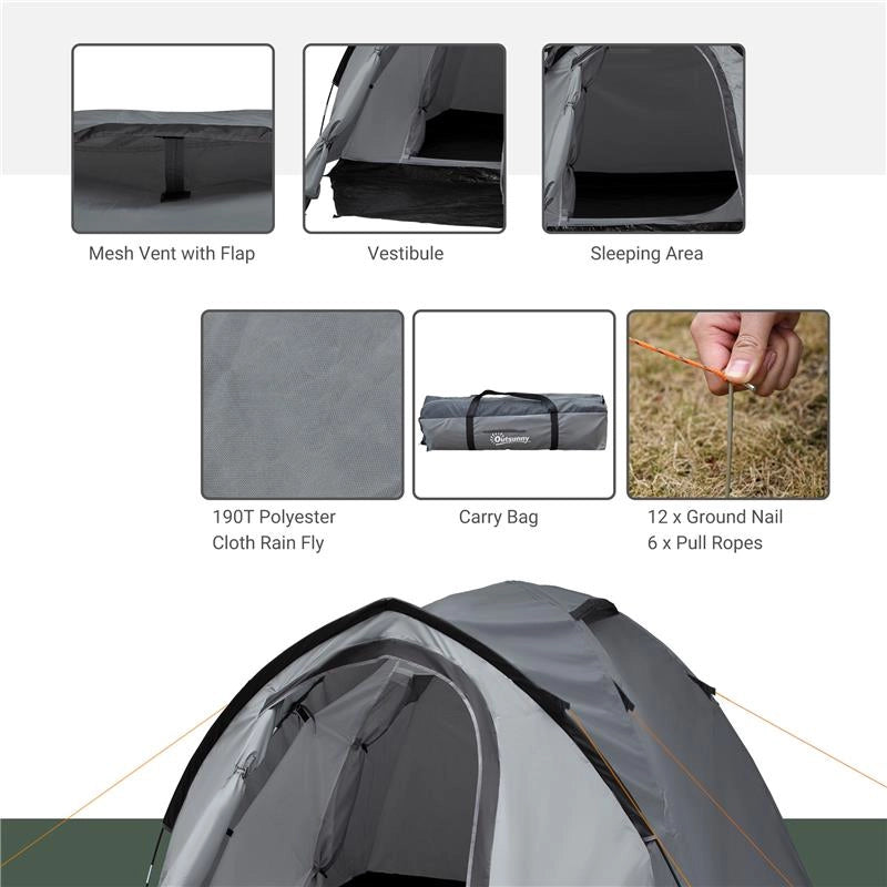 TENDA DA CAMPEGGIO 4 POSTI IMPERMEABILE CON VESTIBOLO 325 X 183X 130 CM GRIGIO