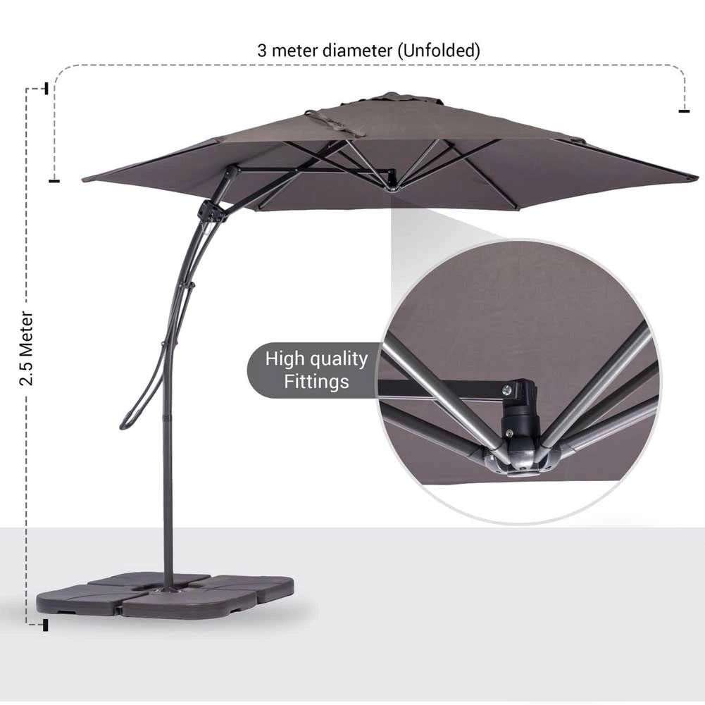 Ombrellone da Giardino Antracite Decentrato 3x3 Mt Base a Croce Sistema Air Vent