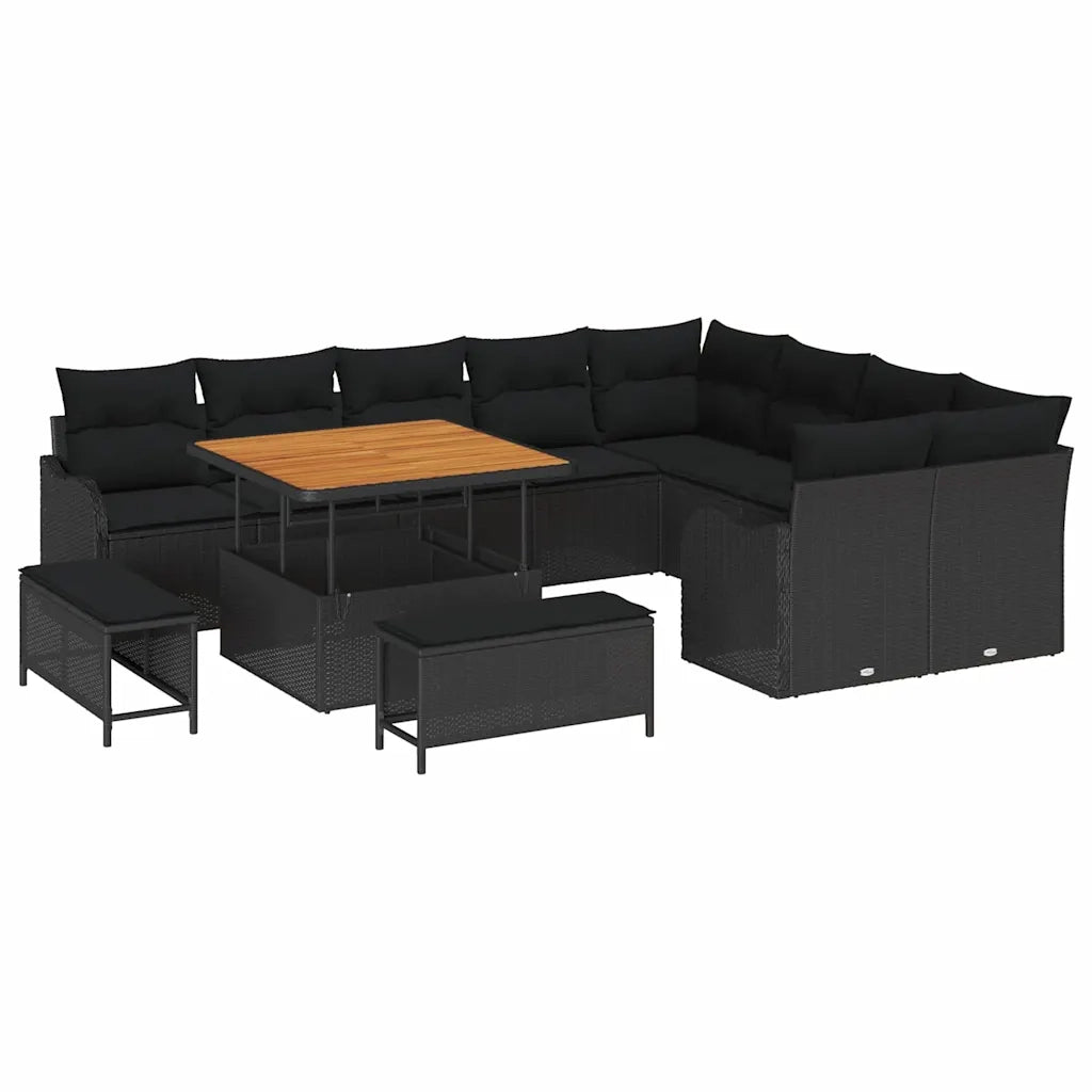 Set Divano da Giardino con cuscino con cuscino 12 pcs Nero