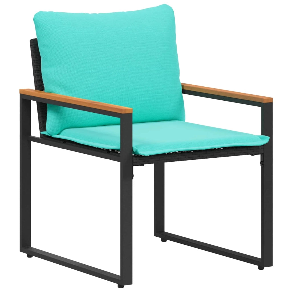 Set di Mobili con cuscino 3 pz | Set Salotto da Giardino Nero e Turchese Rattan