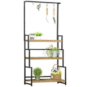 Portafiori a 3 Livelli con Ganci Superiori in Legno di Abete e Metallo per Interno ed Esterno, 80x36x174 cm