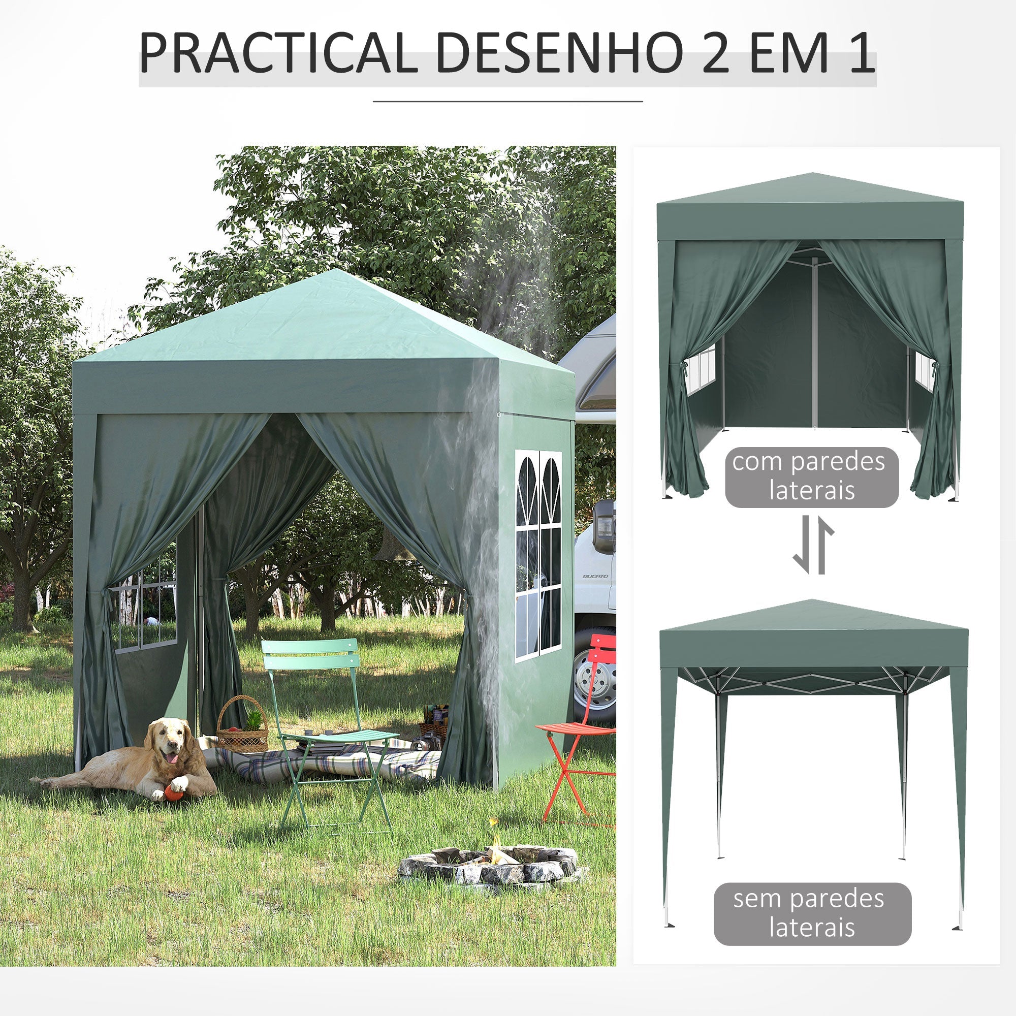 Gazebo Pieghevole 2x2m in Metallo e Poliestere Verde