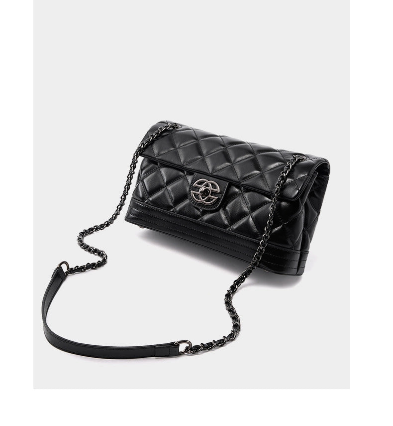 Borsa piccola quadrata in vera pelle nera