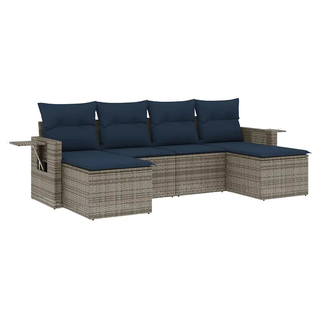 Set Divani da Giardino 6 pz con Cuscini Grigio in Polyrattan 3220520