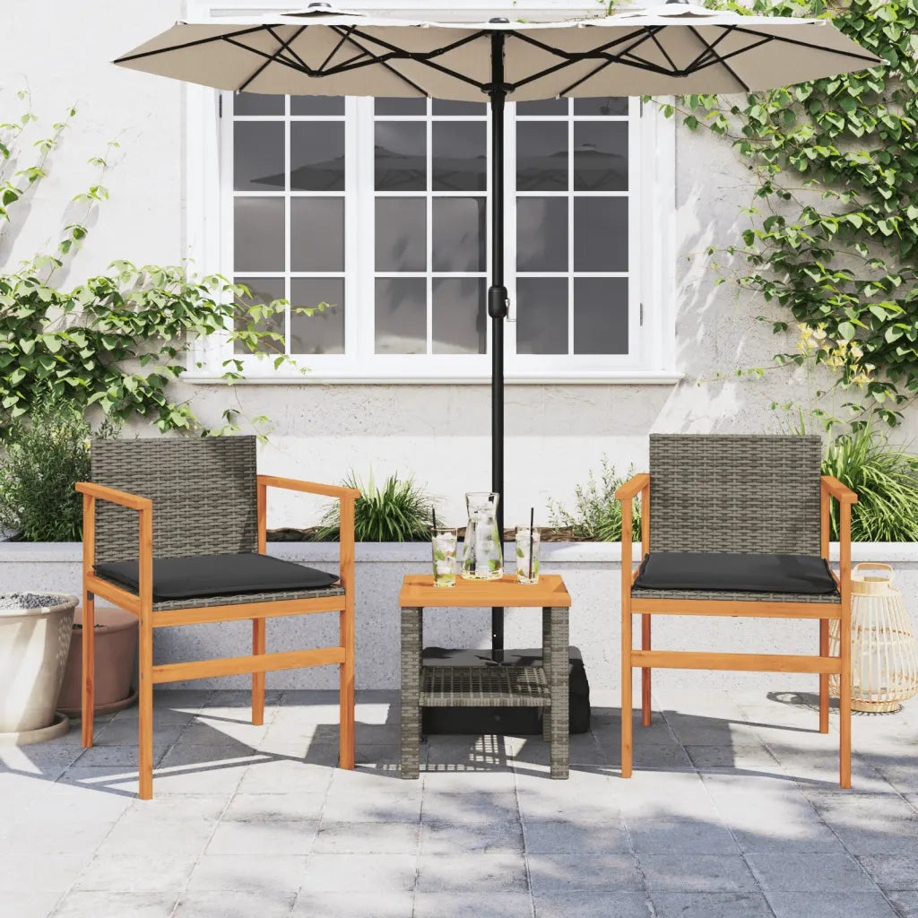 Sedie Giardino con Cuscini 2 pz | Sedie da Esterno Grigie Polyrattan Legno Massello