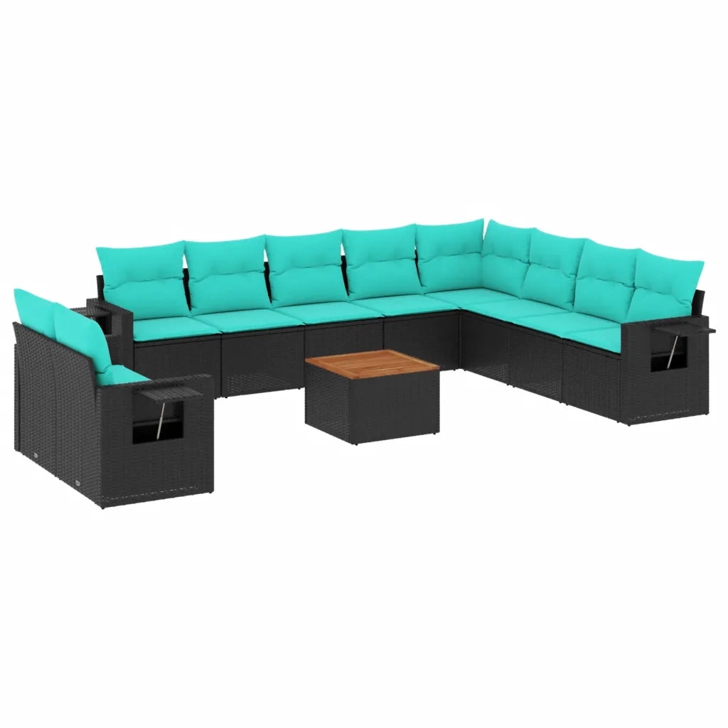 Set Divani da Giardino 11 pz con Cuscini Nero in Polyrattan 3224636