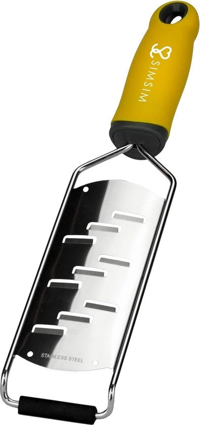 Schaaf professionale, parmezaanschaaf superscherpa, manico giallo, utensile da cucina resistente al lavastoviglie, schaaf in acciaio inossidabile