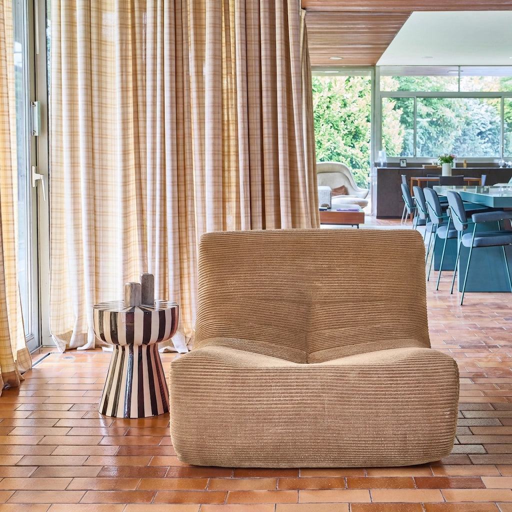Poltrona in velluto a coste con poggiapiedi, 1 posto, beige scuro