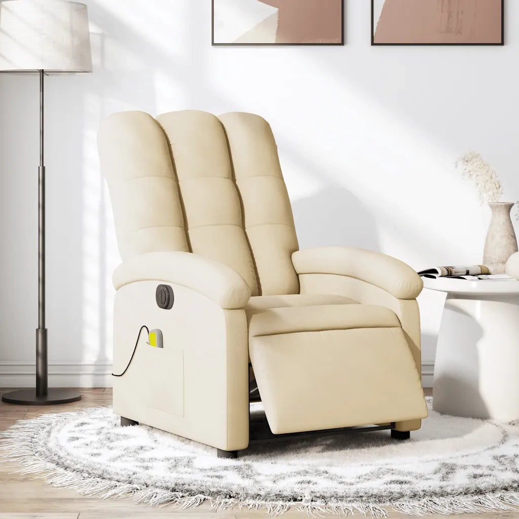 Poltrona Reclinabile Massaggiante | Sedia Relax Elettrica Crema in Tessuto