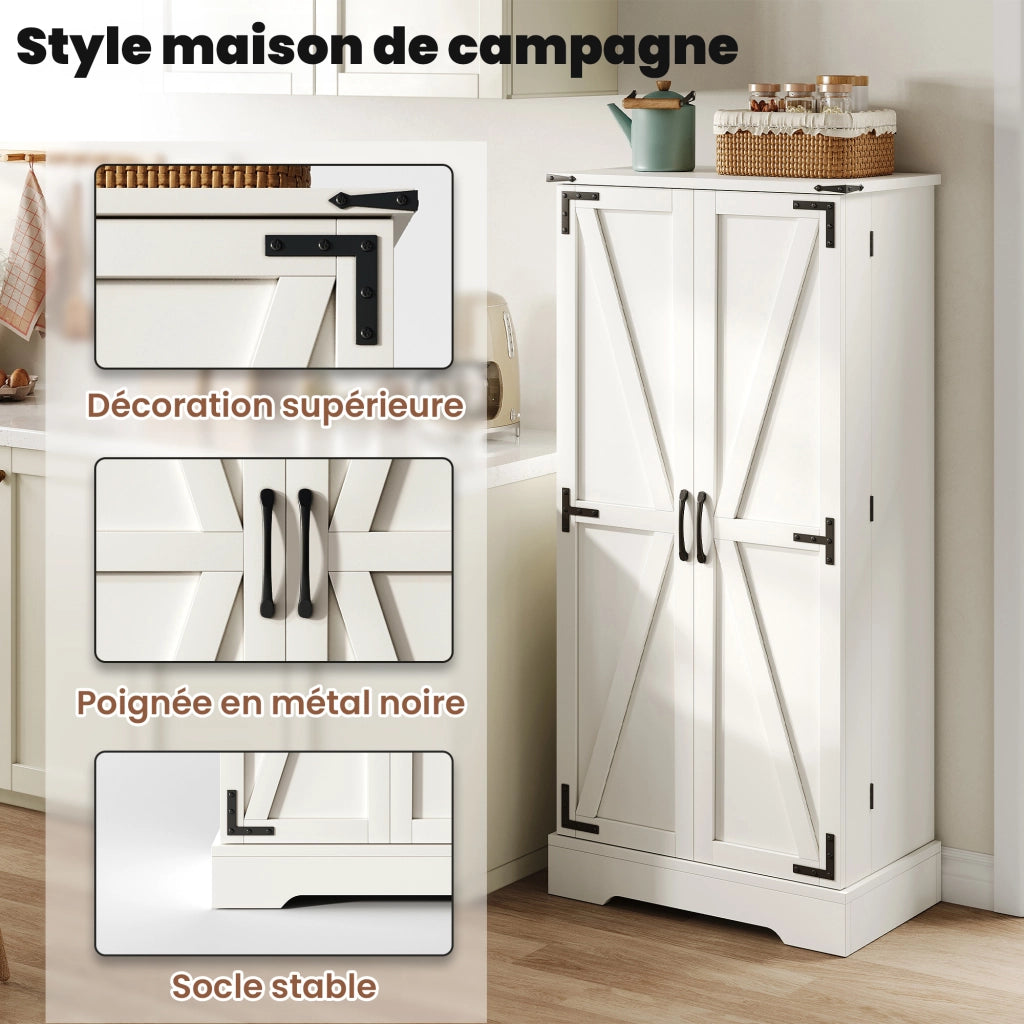 Credenza da cucina con 2 ante; ripiani regolabili e LED - per cucina - in MDF - bianca