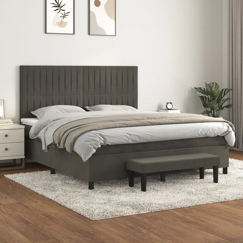 Giroletto a Molle con Materasso Grigio Scuro 180x200 cm Velluto 3137978
