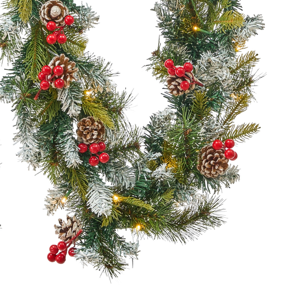 Festone Natalizio Sintetico Innevata con Illuminazione LED 270 cm Verde