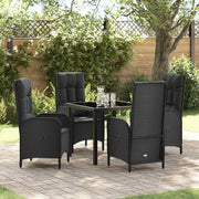 Set da Pranzo per Giardino con cuscino 5 pcs Nero polyrattan