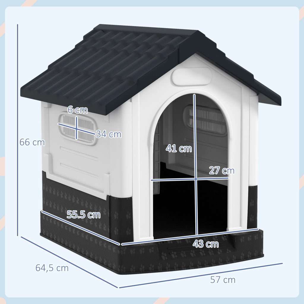 Cuccia per Cani Mini da Esterno in Plastica ¨C Xylo ¨C 3 Finestre Base Rialzata 64,5x57x66 cm Grigio