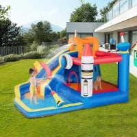 Gioco Gonfiabile per Bambini 3-8 Anni a tema Spazio con Borsa, 11 Paletti e Toppe Inclusi, 340x270x227 cm