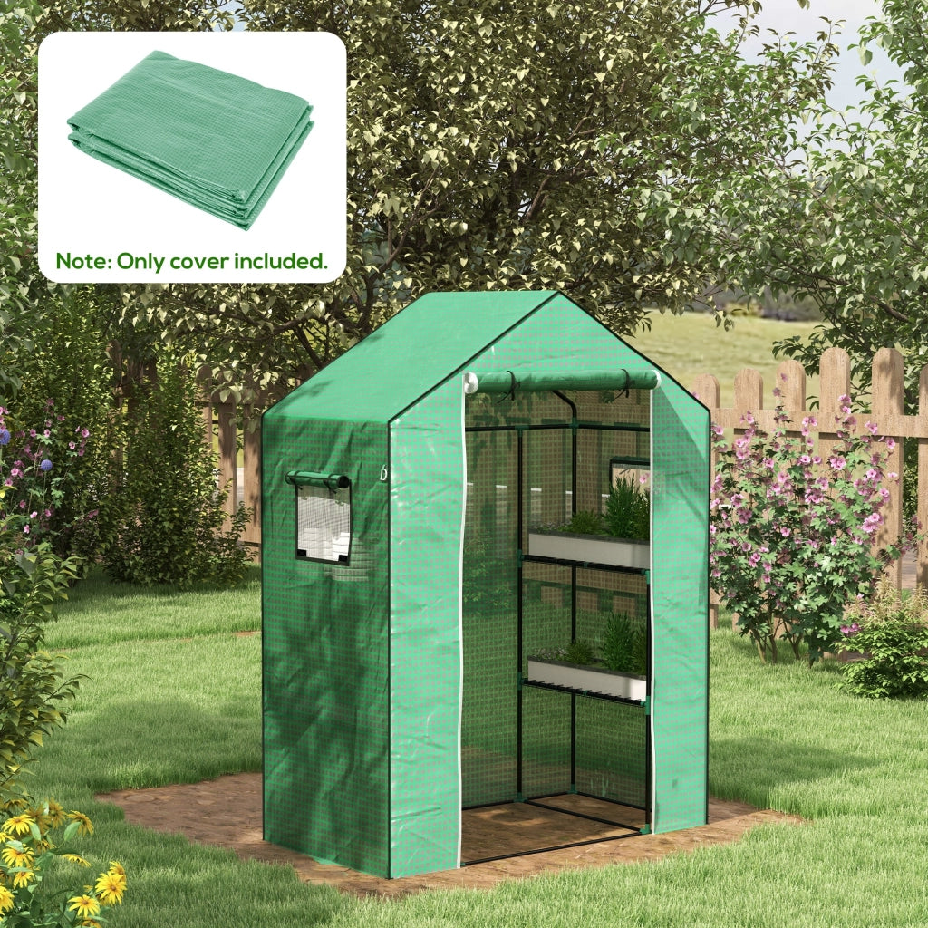 Telo di ricambio per serra in plastica verde con protezione UV, porta e finestre arrotolabili
