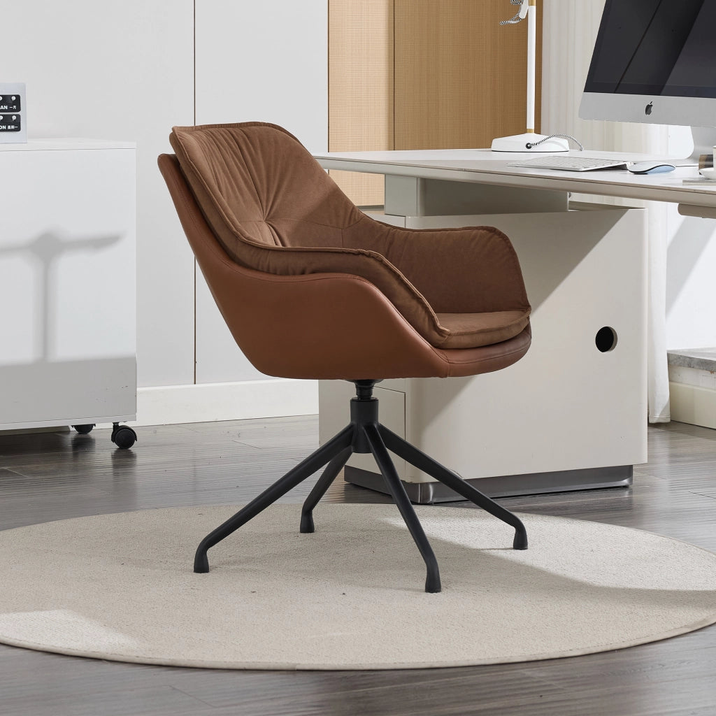 Poltrona girevole in pelle sintetica ergonomica con rotazione 360 gradi per camera da letto marrone 69 × 65 × 46 cm