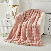 Dekken di flanella morbidi con peluche di coniglio, 1000GSM, dimensioni 100x160cm, adatto per letto, divano, camera da letto e ufficio, colore rosso.