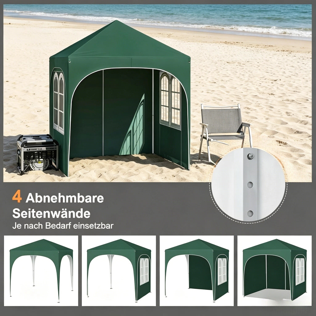 GAZEBO 2x2 m in metallo e tessuto Oxford verde con pareti laterali