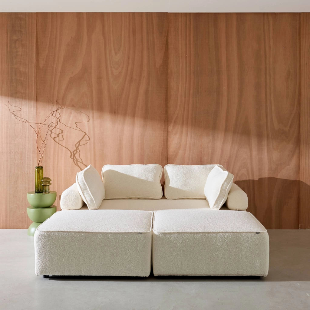 Divano modulare in bouclé, 4 posti, crema