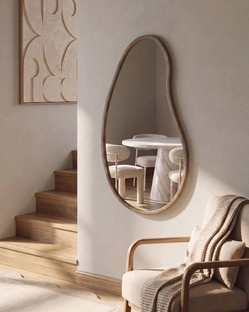 Specchio da Parete Marrone Chiaro con Cornice in Legno di Paulownia Forma Irregolare Stile Scandinavo Decorazione da Parete