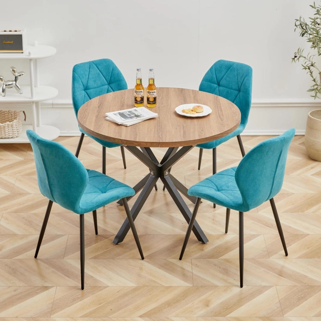GrandCA HOME Set di 6 Sedie da Pranzo, Sedie da Pranzo Imbottite, Sedie da Cucina Nordiche con Gambe in Metallo, Cuscini in Tessuto a Rombi, Lago Blu-R