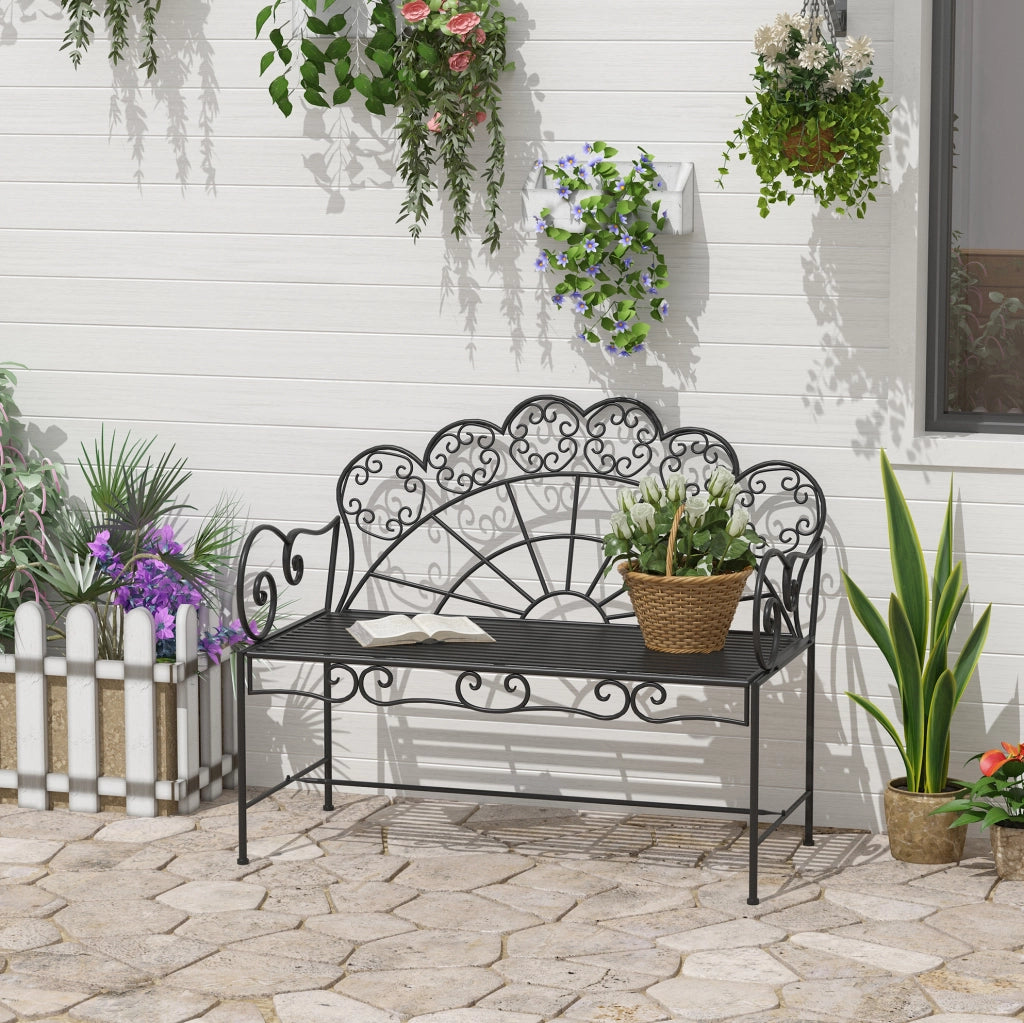 Panchina da giardino a 2 posti in metallo nero 107 cm; resistente alle intemperie