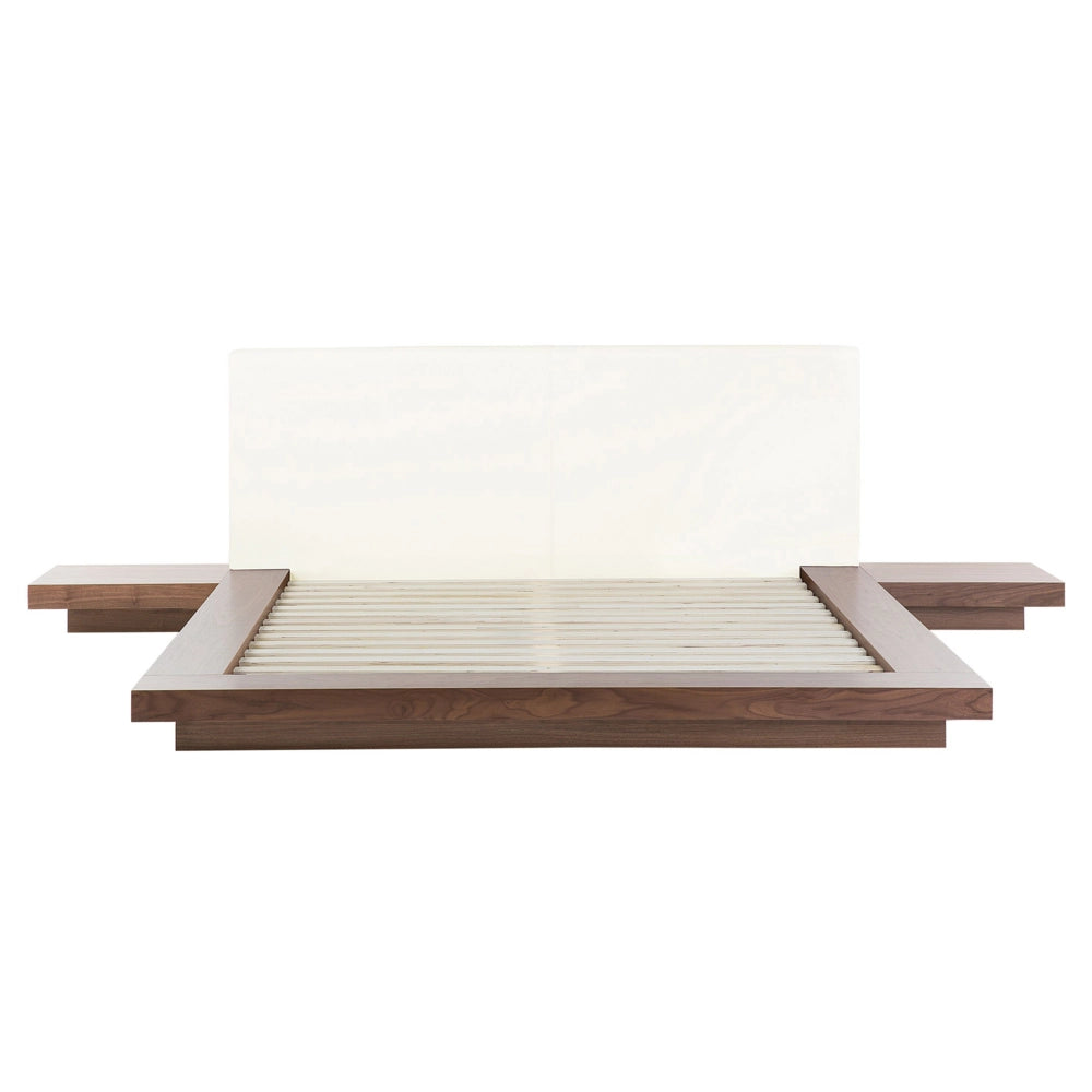 Letto LED in stile giapponese in frassino marrone 160 x 200 cm testata in legno impiallacciato MDF testata in pelliccia sintetica