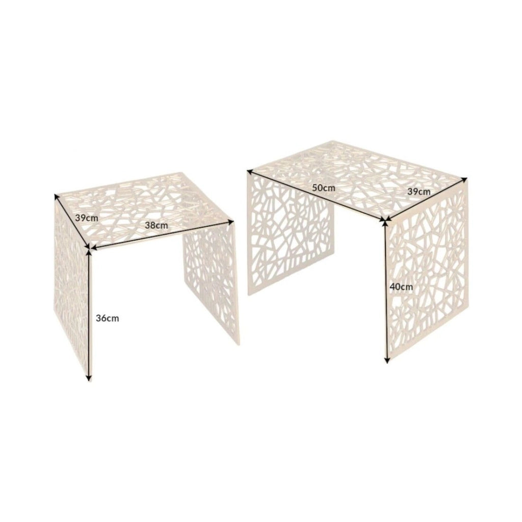 Tavolini bassi nidificati METRIX dorati – Tavolini bassi design in alluminio con motivi geometrici