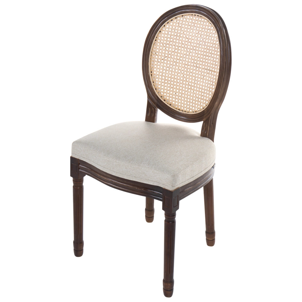 Set di 2 sedie da pranzo con struttura in legno e rivestimento in tessuto marrone scuro e beige in stile country con intreccio viennese