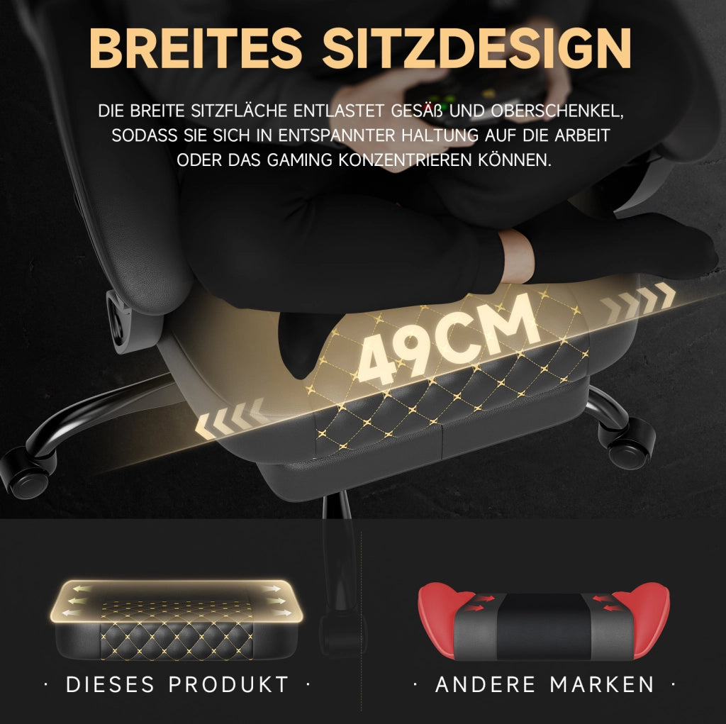 Sedia gaming ergonomica nera con poggiapiedi estraibile