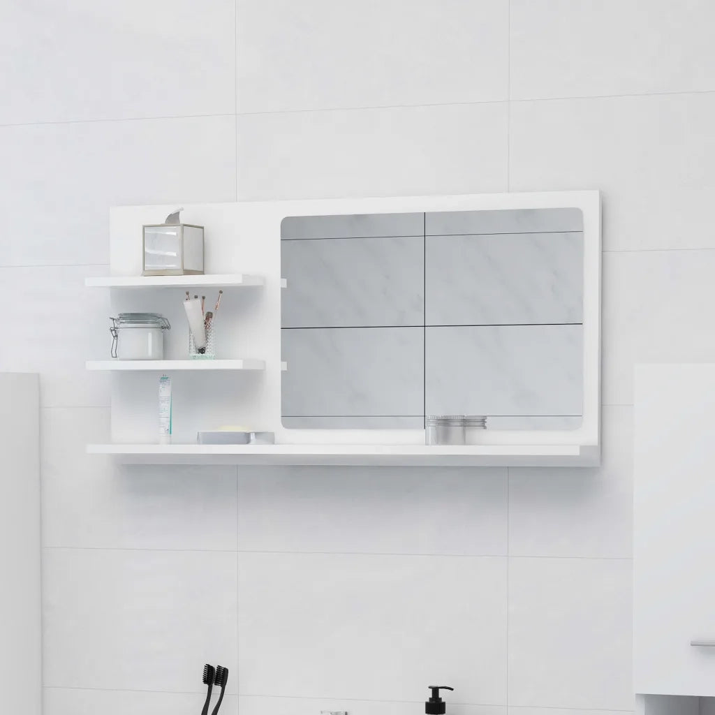 Specchio da Bagno-Specchio per Bagno Bianco 90x10,5x45 cm in Legno Multistrato