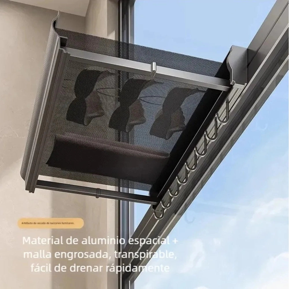 Trade Shop - Stendibiancheria Salvaspazio Da Parete Vestiti Balcone Maglia A Rete Retrattile Con Ganci -