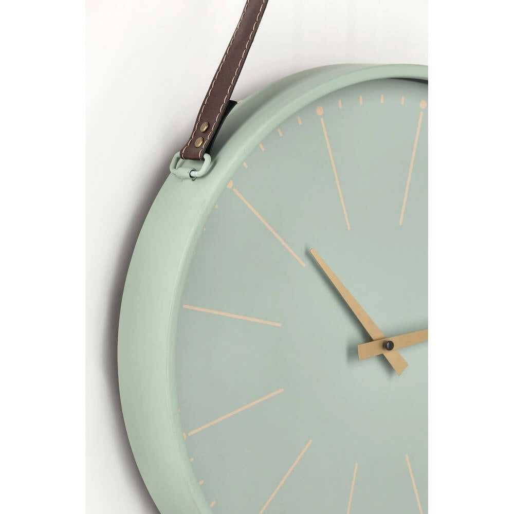 Orologio da Parete Rotondo Nero con Cinghia in Pelle Dorato - SIL