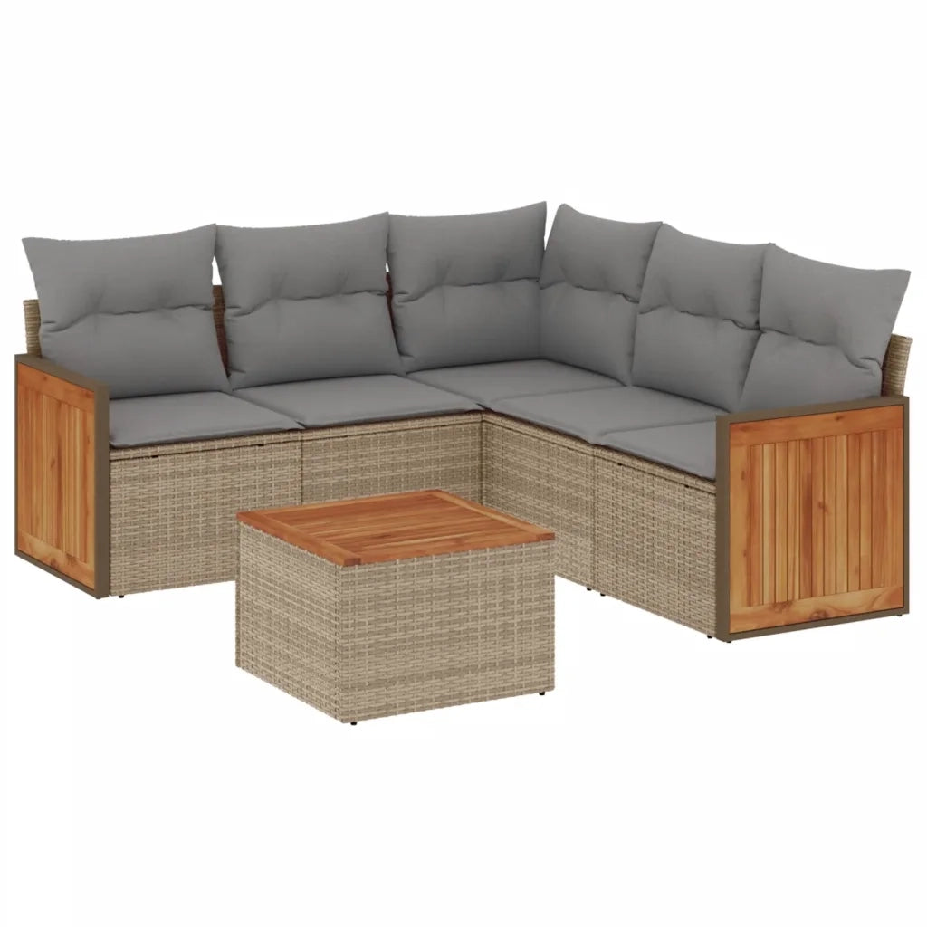 Set Divano da Giardino 6 pz con Cuscini Beige in Polyrattan