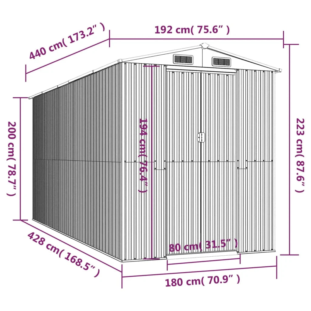 Casetta da giardino cabina ripostiglio casetta da esterno robusta casetta per attrezzi 192 x 440 x 223 cm acciaio zincato verde 02_0022364/2