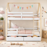 LETTO A CASTELLO Casetta 90x200 cm Legno massello Bianco e Rovere senza materasso