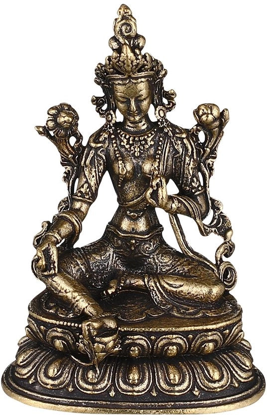 Statua di Tara in ottone per decorazione, posizione lotus, simbolo del buddhismo orientale