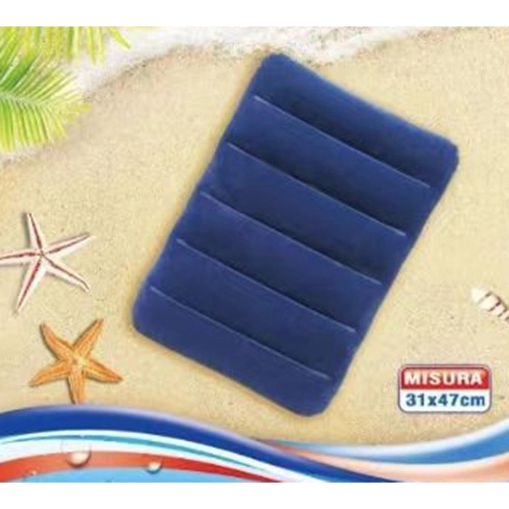 Trade Shop - Box Cuscino Floccato Gonfiabile 31x47cm Cuscinetto Mare Piscina Poggiatesta 017169 -