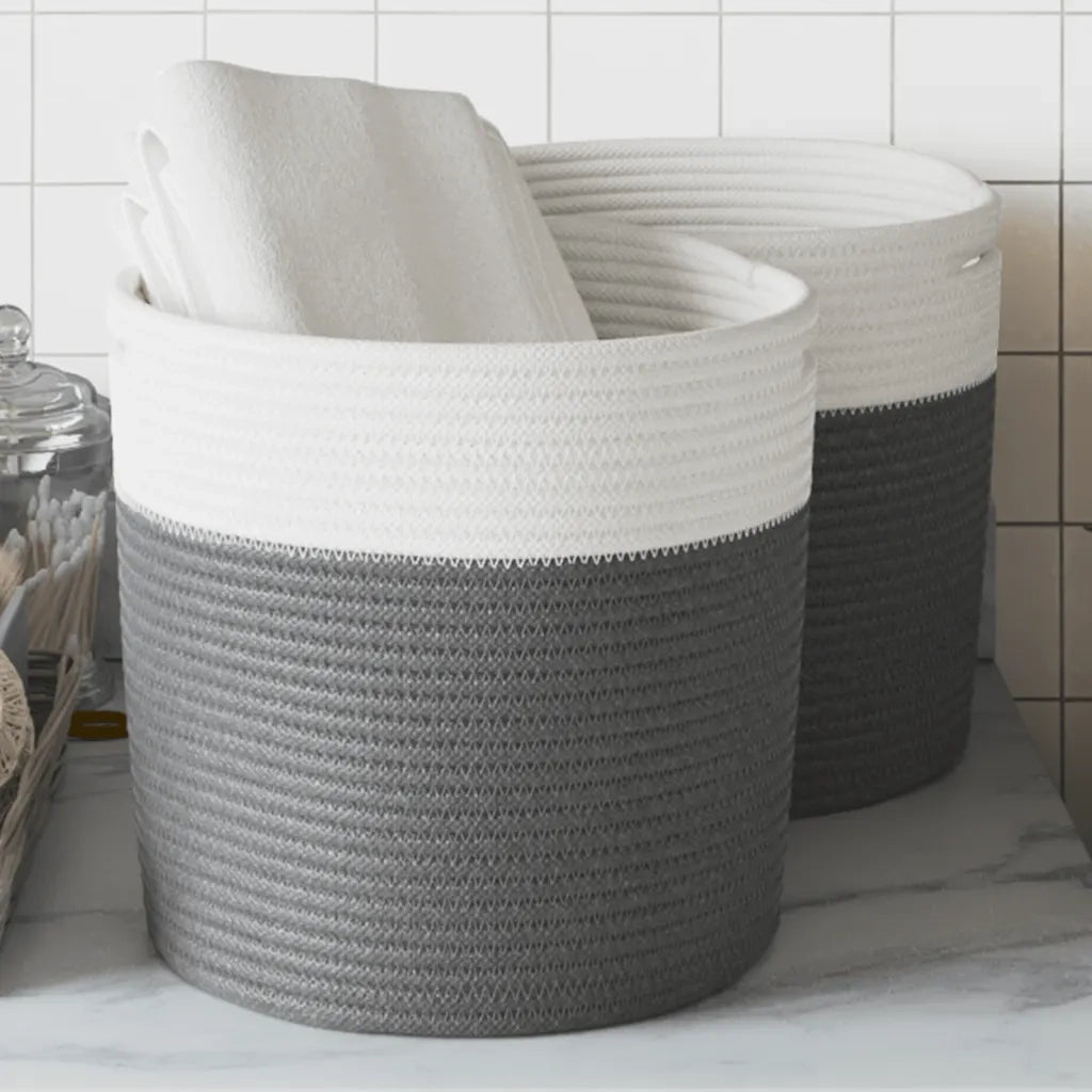 Cestini Portaoggetti 2 pz Grigio e Bianco ?28x28 cm in Cotone CFW3155094