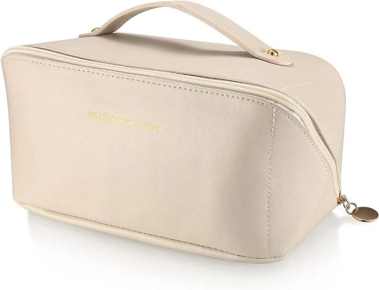 Borsa di Pelle Premium - Reista di Cosmetici - Impermeabile - Grande Capacità - Bianca