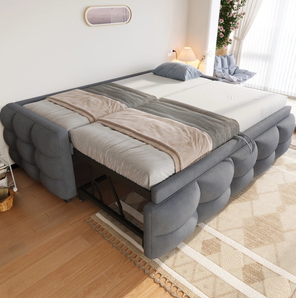 Letto imbottito estraibile 90/180x190 cm in tessuto Teddy grigio