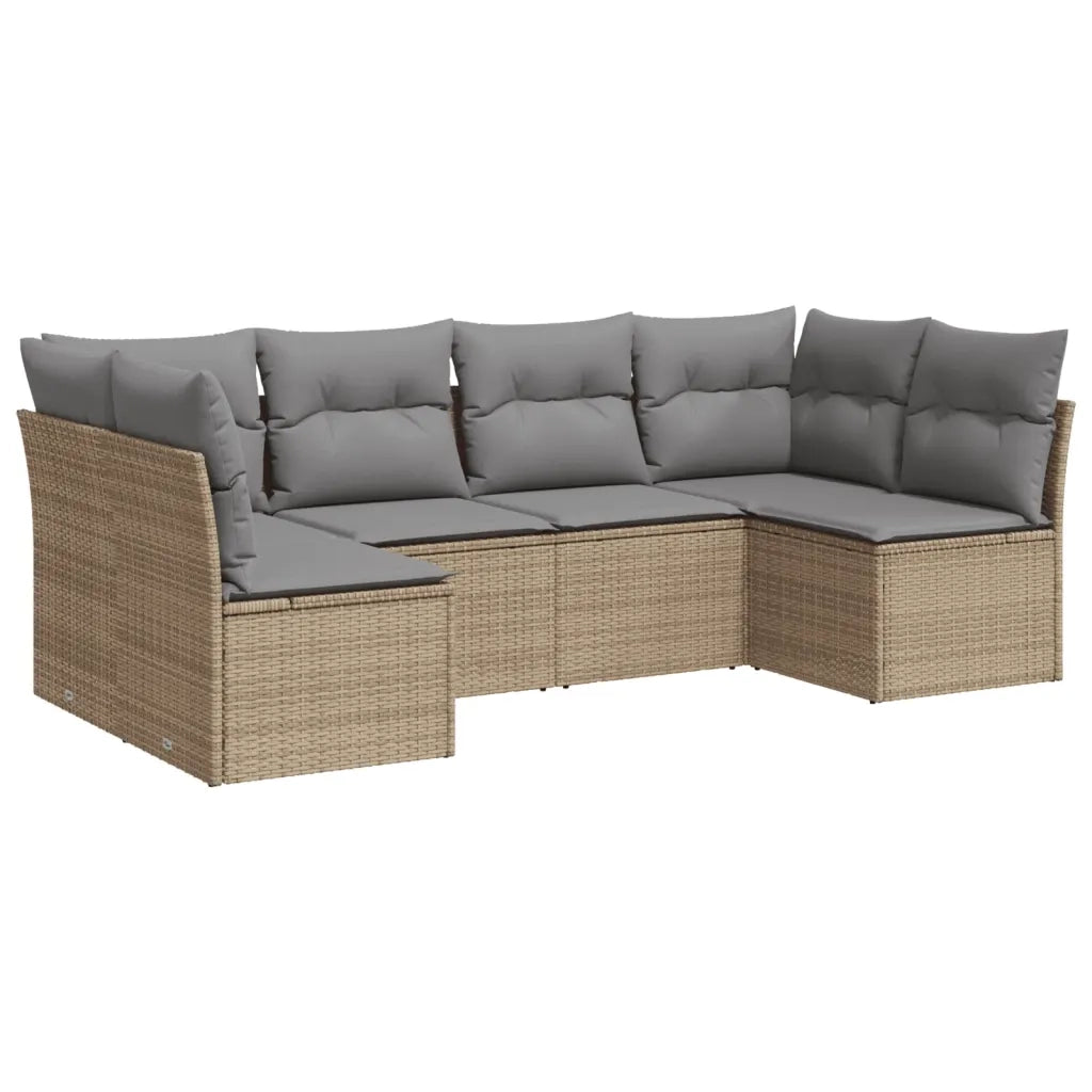 Set Divano da Giardino 6 pz | Set Salotto da Giardino con Cuscini Beige in Polyrattan