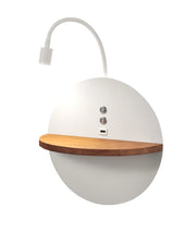 Dual - Applique da parete con mensola e luce LED 15W Fabas Luce Touch dimmer - Bianco opaco con legno USB integrata