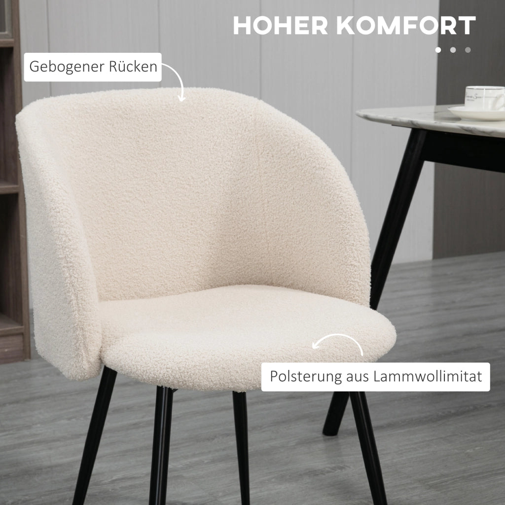Set 2 Sedie da Pranzo Imbottite ¨C Xylo ¨C Tessuto Beige Crema, Gambe Metallo, Schienale Curvato