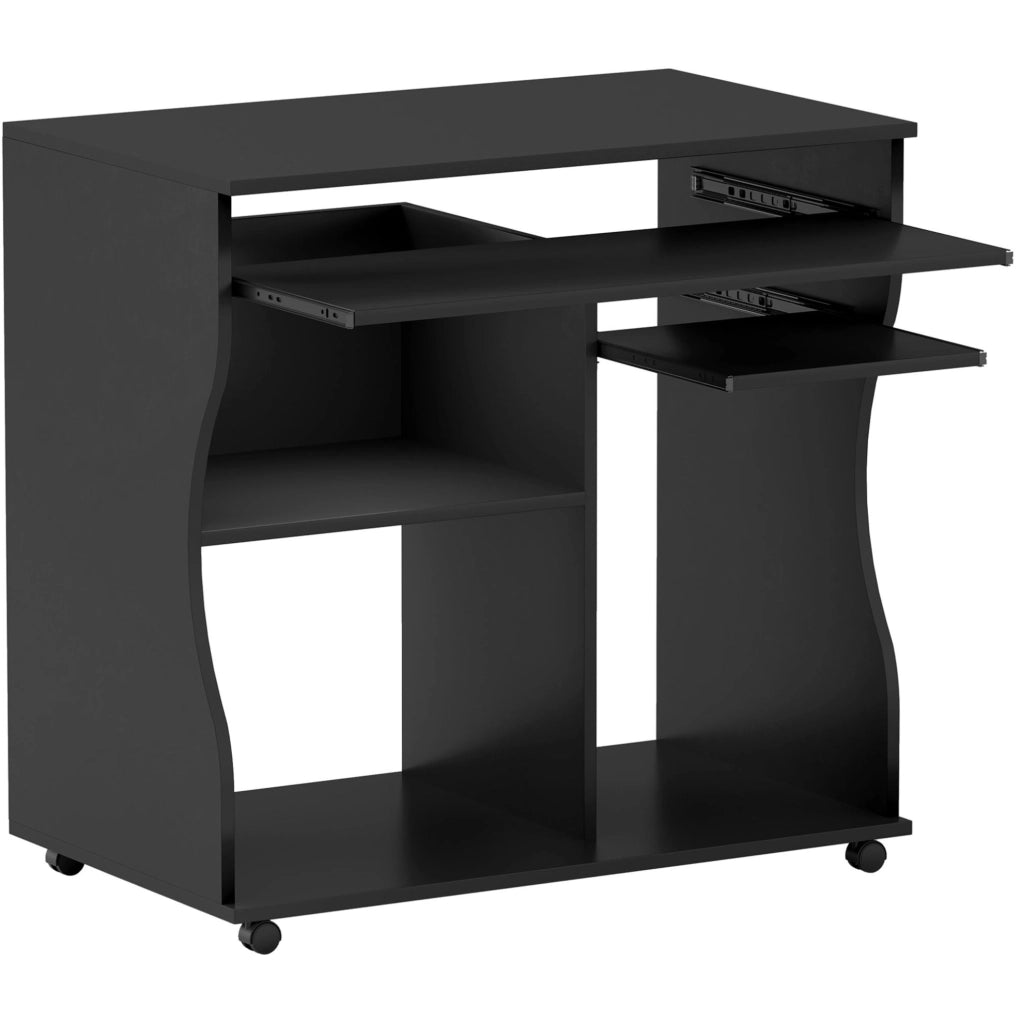 Scrivania PC nera con ruote e ripiano tastiera 80x48x75 cm