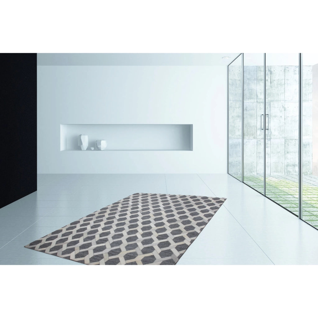 Tappeto Hybrid in viscosa e pelle grigio 80x150 cm
