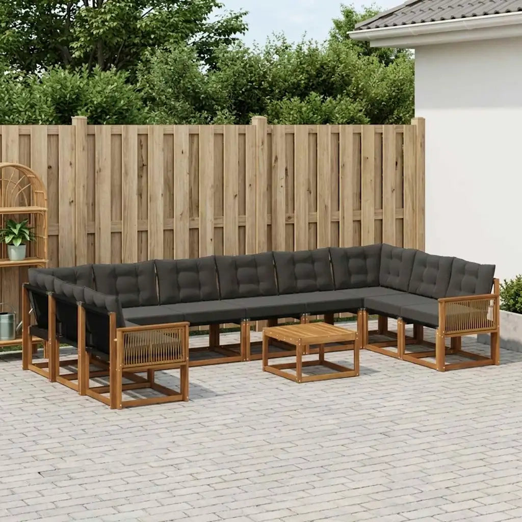 Set di divani da esterno con cuscino 11 pcs Naturale e Nero